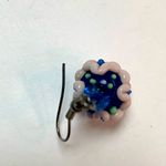 Blue and blush raised flower glass Lampwork drop earrings crystal accents Photo 7
