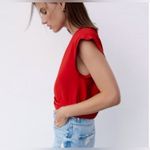 ZARA Women Red V-neck Gathered Waist Short Sleeve Blouse XS Photo 2