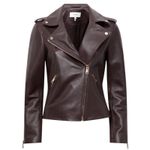 Reiss  Leiya Lamb Leather Moto Jacket In Berry Brownish Red Size 4 Photo 3