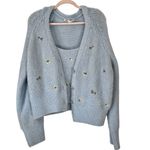 ZARA  Baby Blue Floral Embroidered Sweater and Top‎ Set Button Front Medium HTF Photo 2