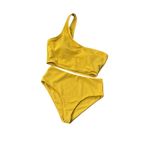 Mustard Yellow womens size medium one shoulder strap high waisted cheeky bikini​ Photo 3