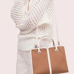 Kate Spade Sam Canvas Satchel Blazer Brown White Leather Trim Shoulder Bag Purse Photo 0