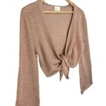 Dee Elly Metallic Shimmer Cropped Front Tie Bell Long Crochet Sleeve Rose Gold M Photo 7