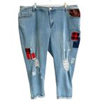 Lane Bryant midrise boyfriend cropped distressed patchwork denim jeans 22 Photo 2