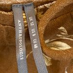 Anthropologie Basque Waist Mini Skirt Brown Cream Floral Bows cotton linen Fall Photo 4