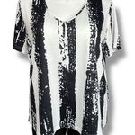 Boutique Womens T Shirt Top Striped V Neck Pullover Lightweight Black White XL Photo 0