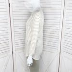 89th & Madison Striped Shirt V Neck Pocket Tee Roll Sleeve Beige White‎ Medium Tan Photo 1