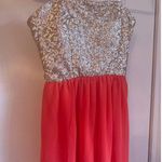 Jodi Kristopher Strapless Sequin Bodice Red Chiffon Dress S Photo 1