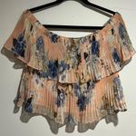 Sugar Lips Pink and Blue Ruffled Off Shoulder Crop Blouse EUC Photo 0