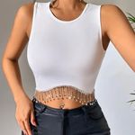 white Rhinestone Fringe Hem Tank Top Size M Photo 0