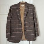 Topshop Blazer Wool Blend Striped Tweed Brown Size 8 Oversized Jacket Photo 0