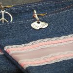 Pink Lace on Denim Small Zippered Pouch Makeup Bag Toiletry Kit NEW with Tags Blue Photo 5