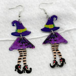 Witch Outfit Earrings, Novelty Earrings, Halloween Earrings, Kitchy Earrings Purple Photo 0