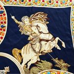 Vintage 100% Silk Romans Warrior Horses Rolled Hem Square Scarf 41”X41” Blue Photo 4