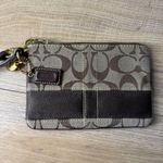 Coach  Legacy Signature Leather Trim Wristlet Monogram Canvas Brown Gold Tone Photo 2