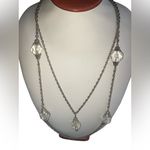 Antique/Vintage Art Deco Flapper Crystal Drop Necklace Long Layered Chain Silver Photo 5