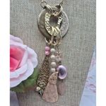 None Rose Gold Tone & Pink Long Statement Necklace Dangle Pendants 30" Boho Photo 3