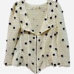 Anthropologie Moth Pom Pom Cream 2 Navy Zip Up Chunky Knit Sweater Large $148 Photo 1