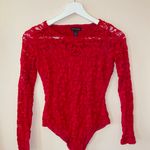 Material Girl Red Illusion Lace Bodysuit Photo 0