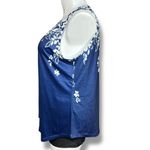 Boutique Womens Tank Top Shirt Floral Print Sleeveless Pullover Blue White 2XL Photo 3