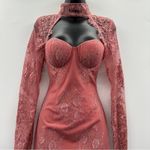 Elle Zeitoune‎ Genevieve Pink Floral Lace Mock Neck Tie Back Midi Dress Sz 4 NEW Photo 3