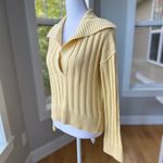 Hippie Rose  Butter Yellow Ribbed Polo Collared V Neck Cropped Sweater Sz Medium Photo 2