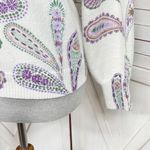 Loft  Paisley Raglan V Neck Pullover Sweater White Purple Petite Small Photo 5