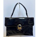 American Vintage American VTG 50's Lewis top handle envelope patent glossy black gold clasp bag Photo 0