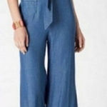Elevenses Anthropologie Halter Neck Denim Wide Leg Retro Jumpsuit Size 8 NWT Photo 0