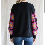 JODIFL  plus sz 1X black knit sweater drop shoulders crocheted colorful sleeves. Photo 3