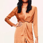 Missguided  Petite Plunge Twist Front Shift Metallic Champagne Dress 4 Photo 0