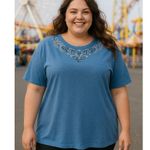 Allison Daley  3X Blue Embroidered Tee Shirt Soft Cotton Knit Plus Size Classic Photo 10