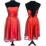 Elegant Strapless taffeta orange red sheer ribbon prom dress in misses s… Size undefined Photo 3