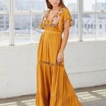 Cleobella Anthropologie  Amery Maxi Dress Embroidered Shear Slit - Mustard XS Photo 2