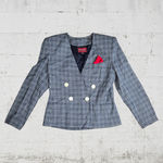 70s Vintage Navy Plaid Double Breasted Crop Deadstock Blazer Jacket Size 10 Blue Photo 1