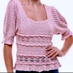 Q&A Los Angeles Women L Pink Crochet Ruffle Square Neck Puff Sleeve Sweater Size XL Photo 0