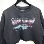 Hollister California Auto Show Cropped Raw Hem Crewneck Sweatshirt Large Gray Photo 1