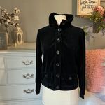 Jones New York  Signature Petite Sweater Black Velour Button Down Front Womens PM Photo 9