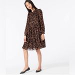 J.Crew Leopard Animal Print Ruffle Neck Mini Dress Long Sleeve Size Small S Photo 1