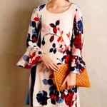 Maeve  Anthousia Blue and Red Watercolor Floral Bell Sleeve Knit Sweater Dress XS Photo 0