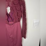 Haute Monde Chic  Burgundy Crochet Lace Bodycon Dress Long Sleeve Size Small 33” Photo 13