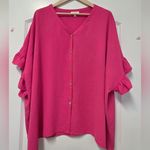 ODDY Plus Pink Blouse Size 2xl 3xl Ruffle Sleeve Button Up Oversized Preppy Rave Photo 1