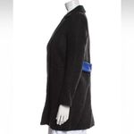 Maje Virgin Wool Cashmere Coat with Leather Waist Trim Charcoal Blue Leather 4 Photo 1