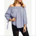 ✨2xHP✨Shirred Off The Shoulder Tie Cuff Blouse✨ White Size M Photo 4