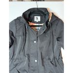 Saphirose Black Hooded Trench Coat Drawstring Waist Plaid Lined Size S Photo 9