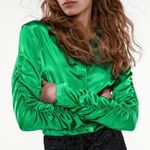 ZARA green Button Up Satin Blouse Photo 0