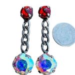 Handcrafted Earrings With Sparkly Red and AB Swarovski Crystals on a Chain Silver Photo 2