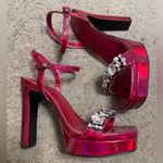 Karl Lagerfeld  Paris Jala Pink Metallic Ankle Strap Platform Heels Sandals Photo 2