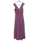 Abby Paris Mauve Long Chiffon Pleated V-Neck A-Line Formal Bridesmaid Prom Dress Photo 1