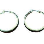 Gold Tone Black Enamel Hoop Earrings 1.25" across Classic Formal Career Photo 0